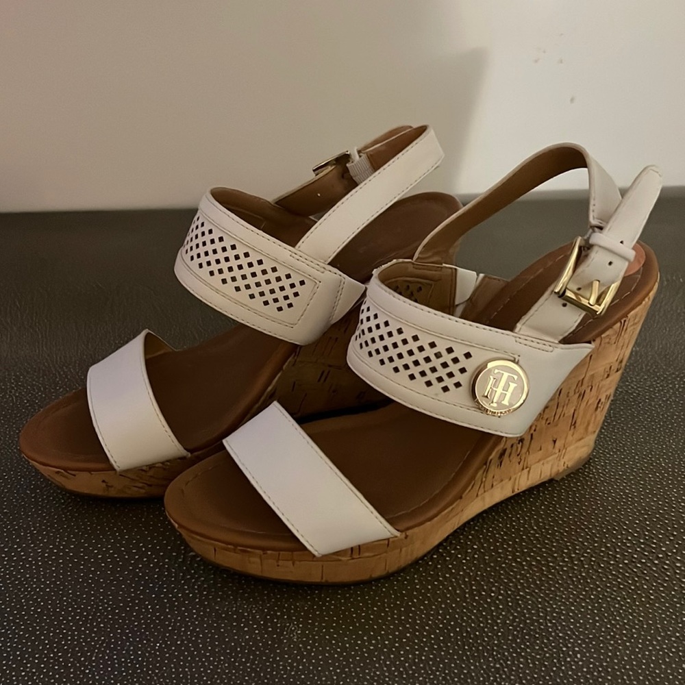 White and cork Tommy Hilfiger wedge sandal great condition